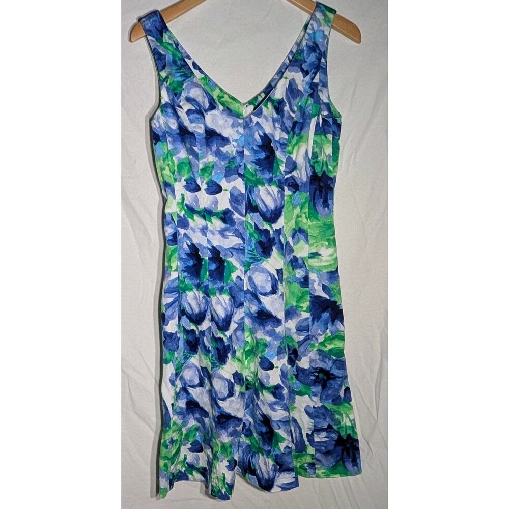 Chaps Womens Floral‎ Sleeveless A-Line Dress Sz 6 blue green wedding guest